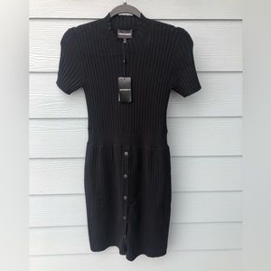 NWT Armani black ribbed knit knee length dress Size 42